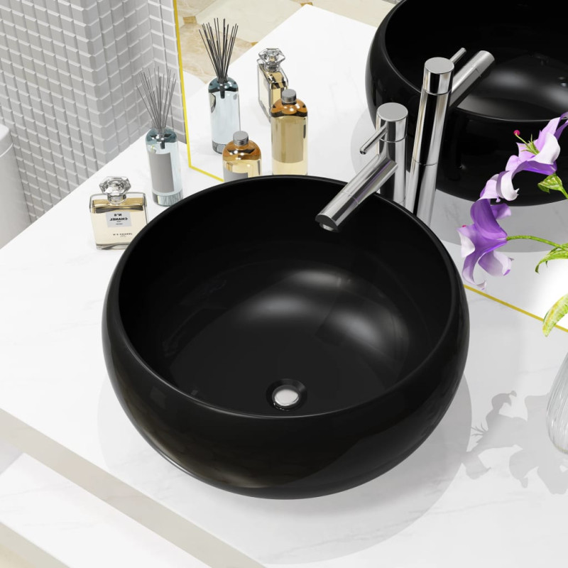 Lavabo rond Céramique Noir 40 x 15 cm