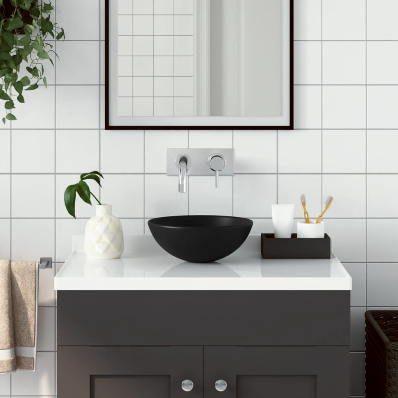 Lavabo de salle de bain Céramique Noir mat Rond