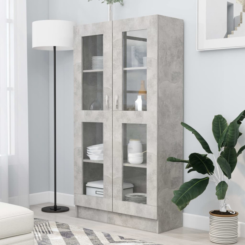 Armoire à vitrine Gris béton 82,5x30,5x150 cm Bois d ingénierie