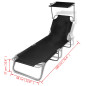 Chaise longue pliable avec auvent acier et tissu noir