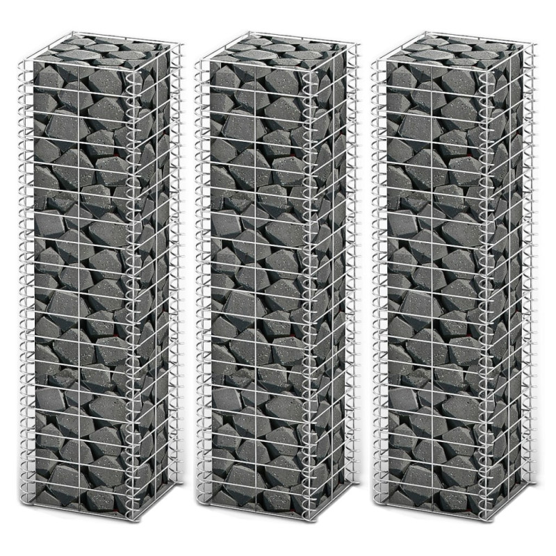 Jeu de panier de gabion 3 pcs Fil galvanisé 25x25x100 cm 