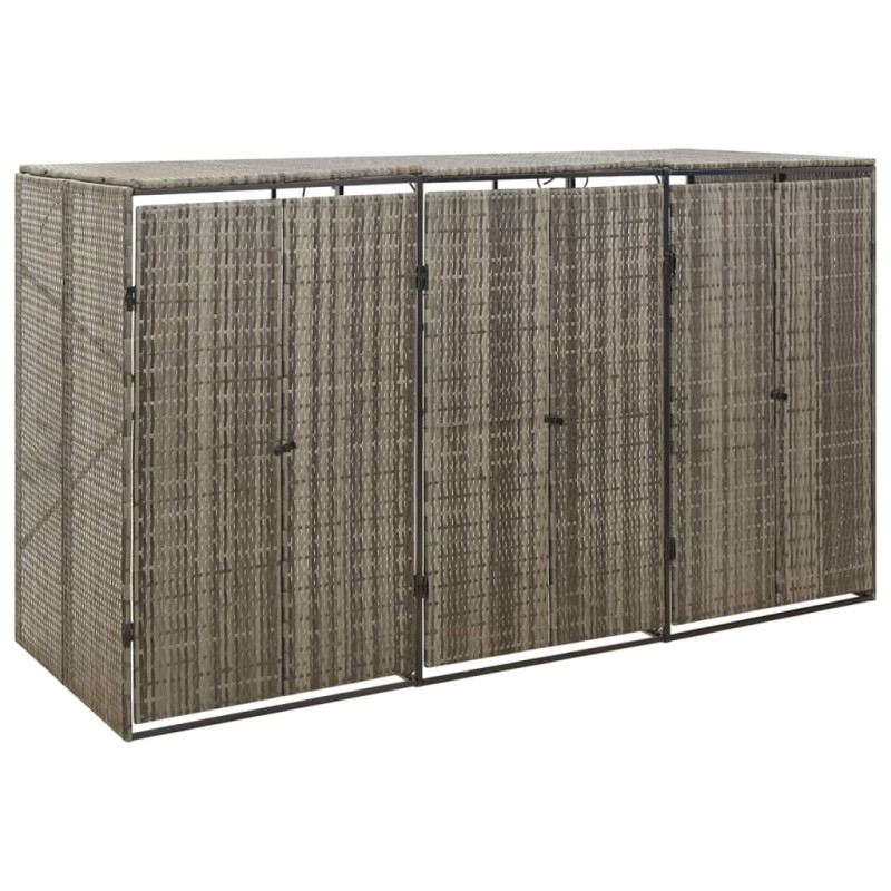 Abri pour poubelle triple Gris 207x80x117 cm Résine tressée