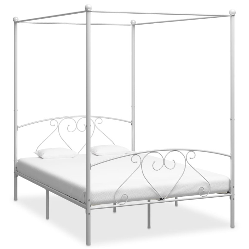 Cadre de lit sans matelas avec baldaquin blanc 140x200 cm métal