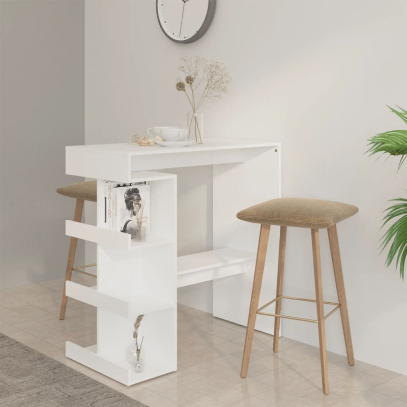 Table de bar avec étagère de rangement Blanc Bois d ingénierie