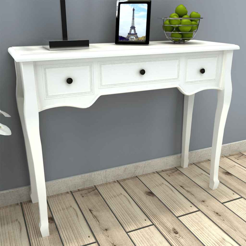 Table de console et coiffeuse avec 3 tiroirs Blanc 