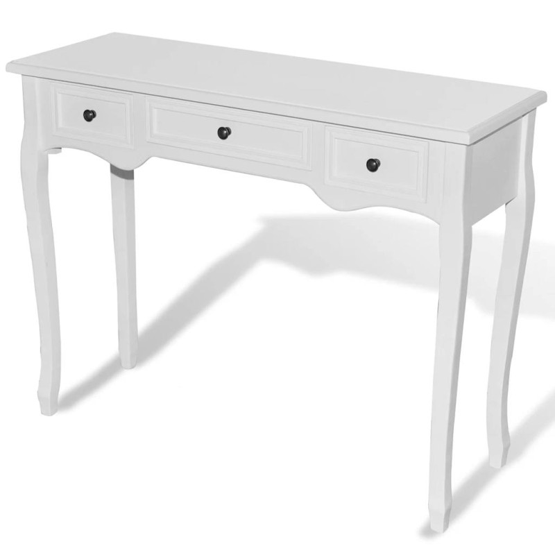 Table de console et coiffeuse avec 3 tiroirs Blanc 