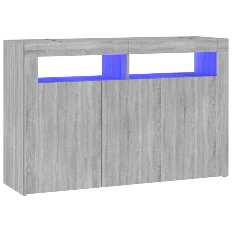 Buffet avec lumières LED sonoma gris 115,5x30x75 cm