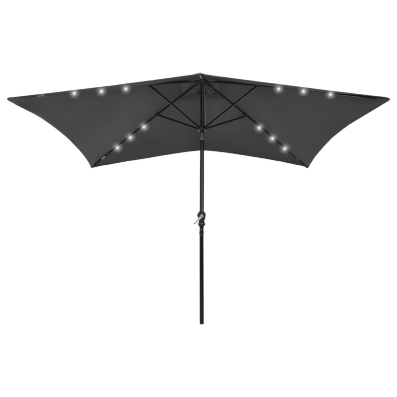 Parasol de jardin avec LED et mât en acier anthracite 2x3 m