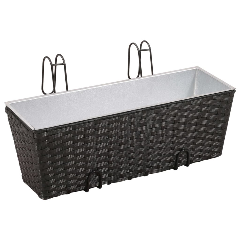 Ensemble de jardinières de balcon Trapèze Rotin 50cm 2 pcs Noir