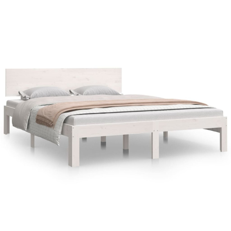 Cadre de lit sans matelas blanc bois de pin massif 140x190 cm