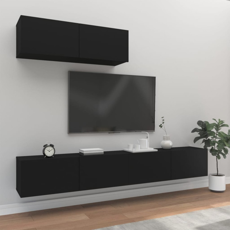 Ensemble de meubles TV 3 pcs Noir Bois d ingénierie