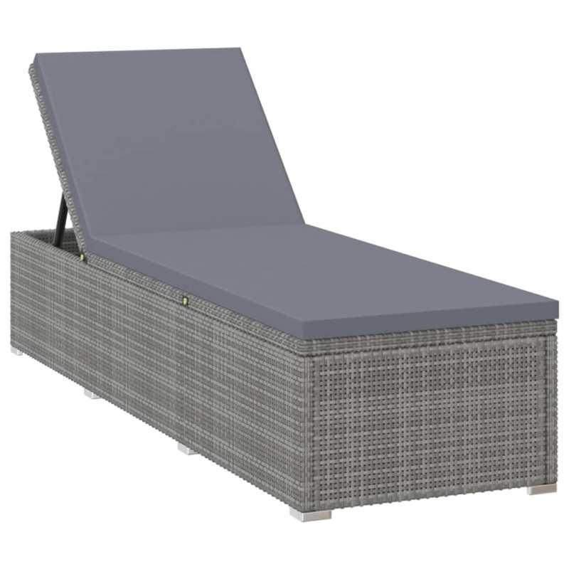 Chaise longue avec coussin Résine tressée Gris