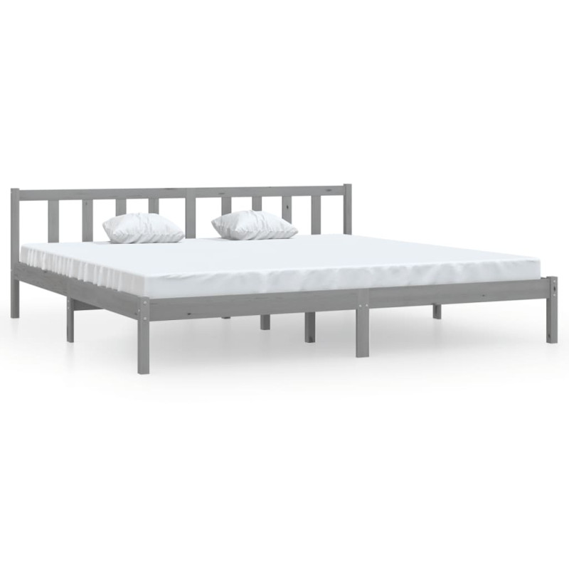 Cadre de lit sans matelas gris bois massif 200x200 cm