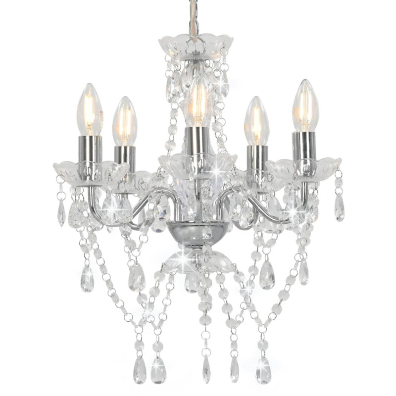 Lustre avec perles de cristal Argenté Rond 5 x E14