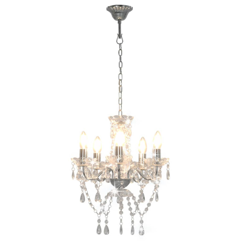 Lustre avec perles de cristal Argenté Rond 5 x E14