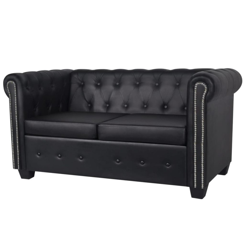 Canapé Chesterfield à 2 places cuir synthétique noir 