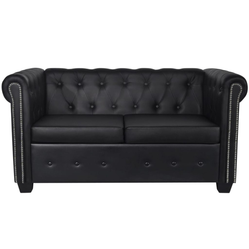 Canapé Chesterfield à 2 places cuir synthétique noir 