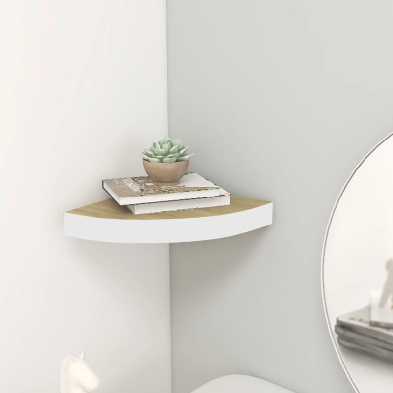 Étagère d angle murale Chêne et blanc 35x35x3,8 cm MDF