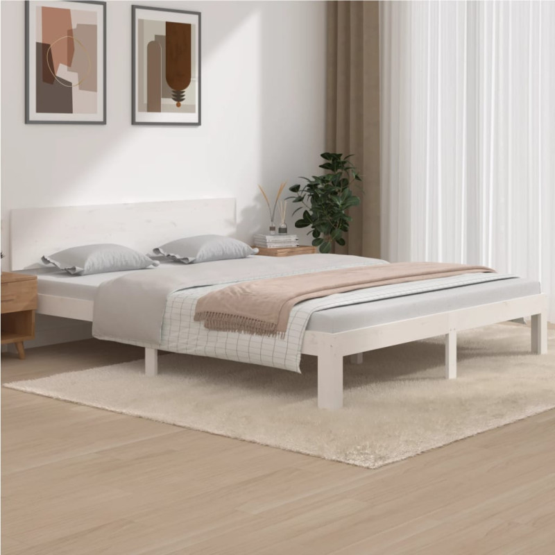 Cadre de lit sans matelas blanc bois de pin massif 160x200 cm