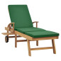 Chaise longue avec coussin Bois de teck solide Vert