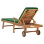 Chaise longue avec coussin Bois de teck solide Vert