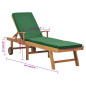 Chaise longue avec coussin Bois de teck solide Vert