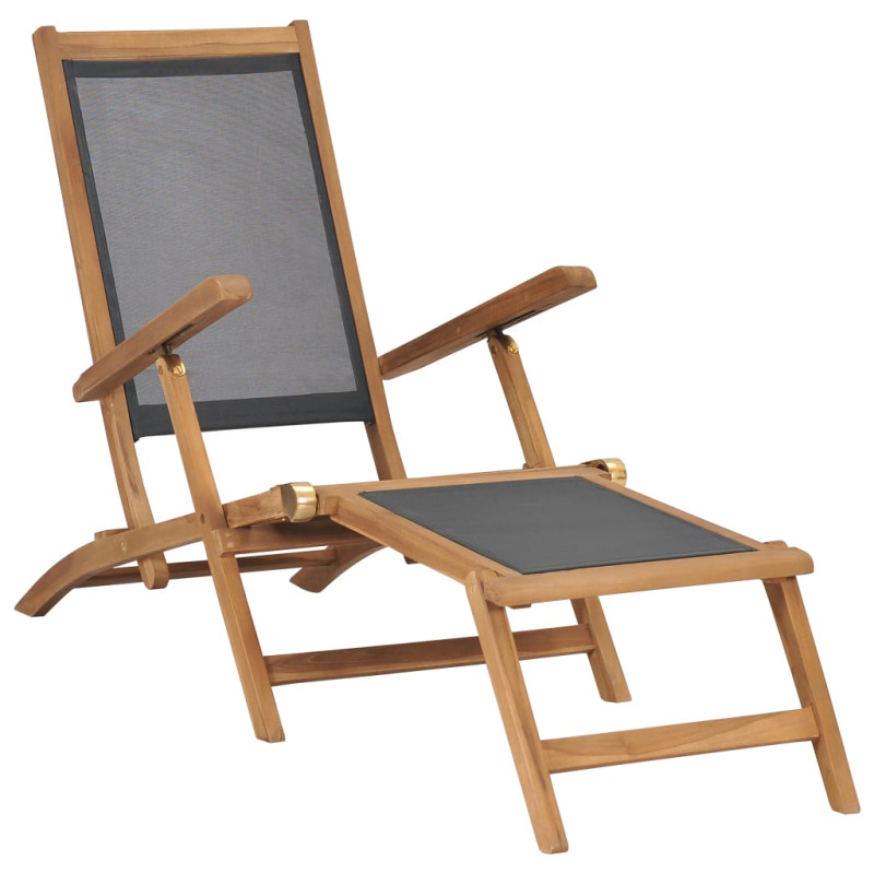 Chaise de terrasse avec repose pied Bois de teck solide Noir