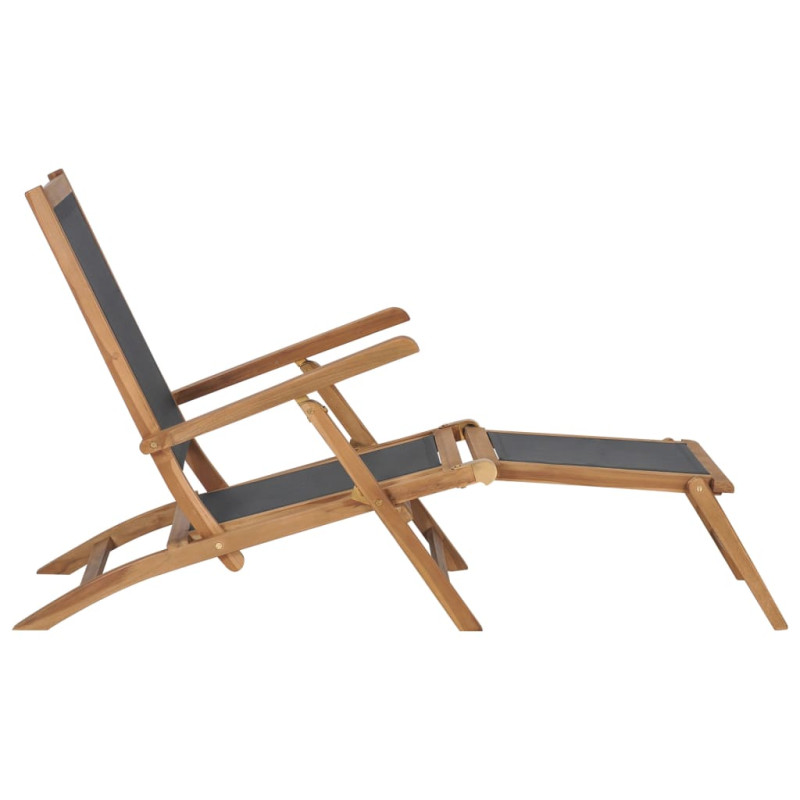 Chaise de terrasse avec repose pied Bois de teck solide Noir