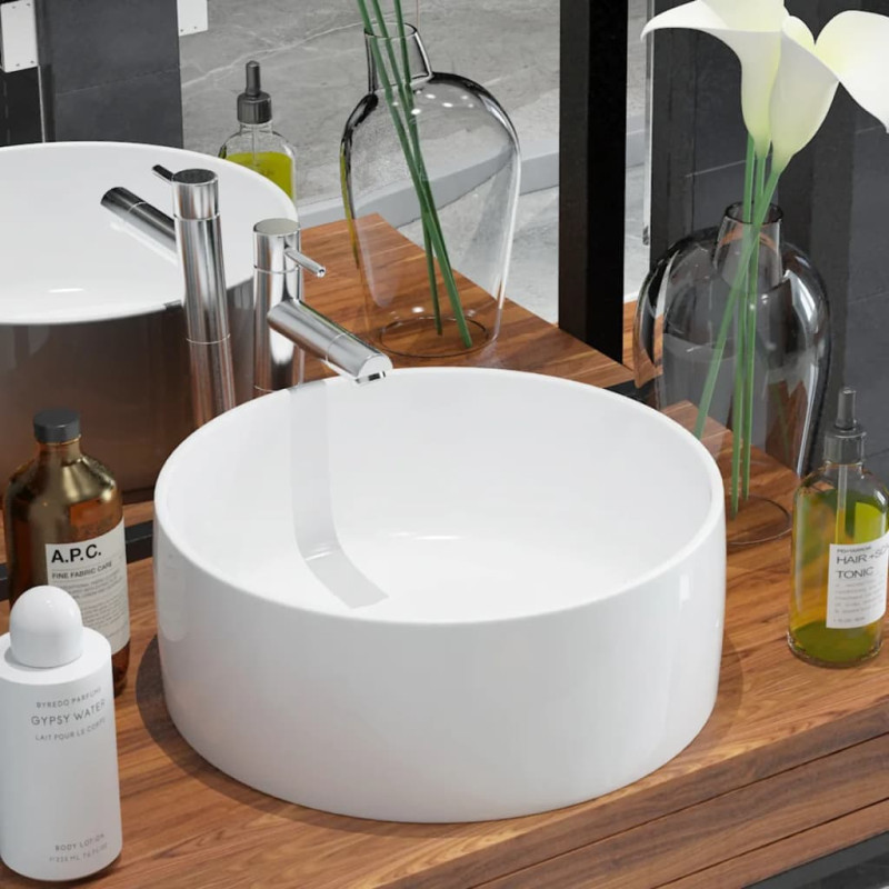 Lavabo ronde Céramique Blanc 40 x 15 cm