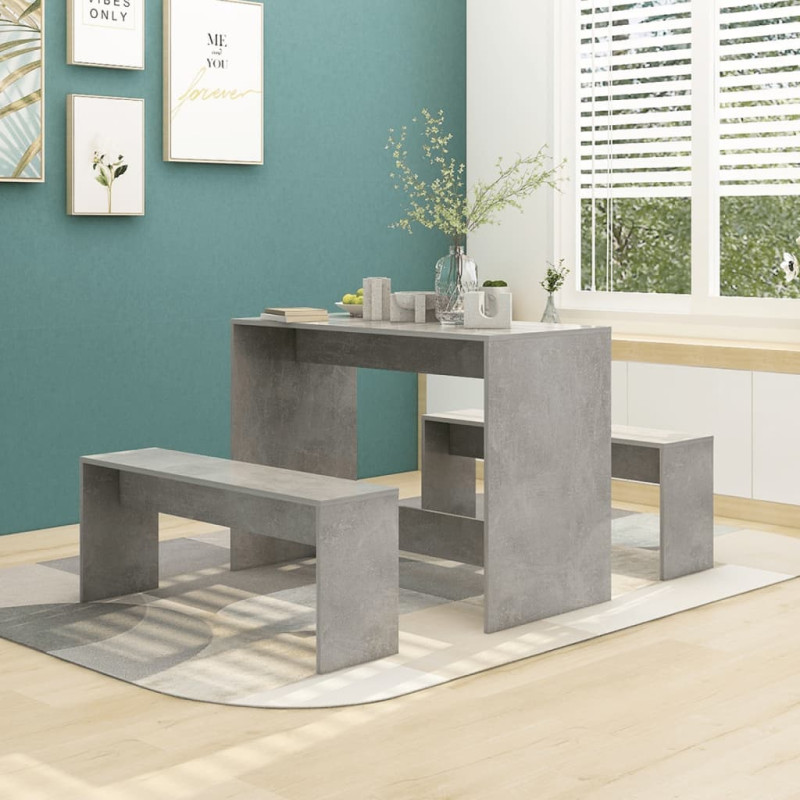 Ensemble à manger 3 pcs Gris béton Bois d ingénierie