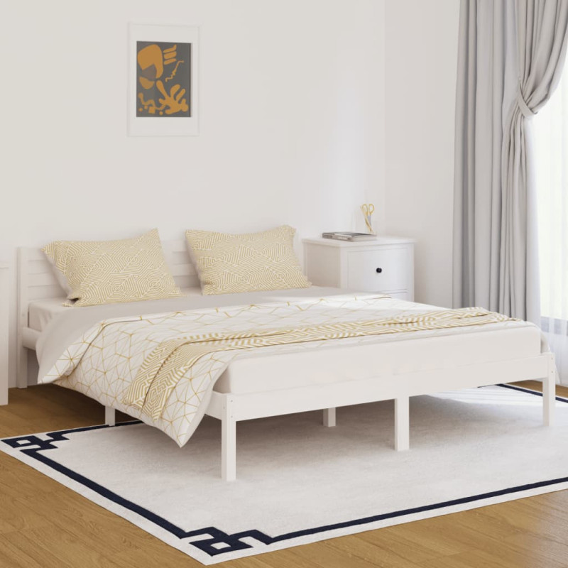 Cadre de lit sans matelas bois de pin massif 160x200 cm blanc