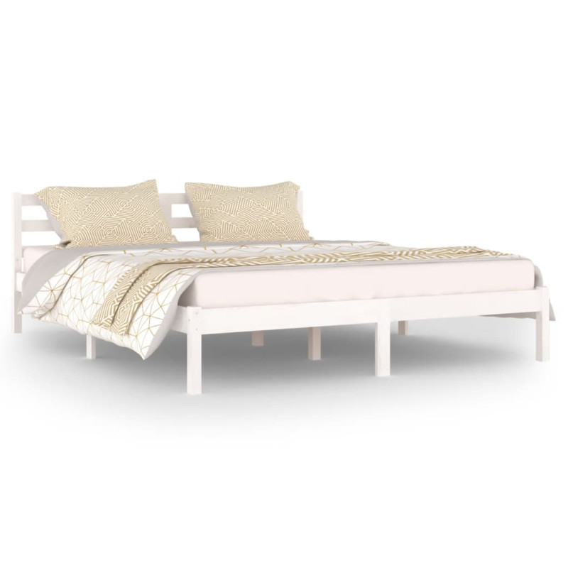 Cadre de lit sans matelas bois de pin massif 160x200 cm blanc