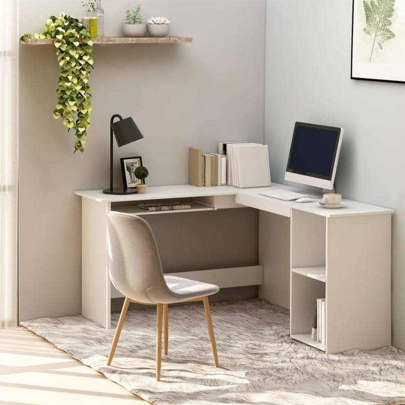 Bureau d angle en forme de L Blanc 120x140x75 cm