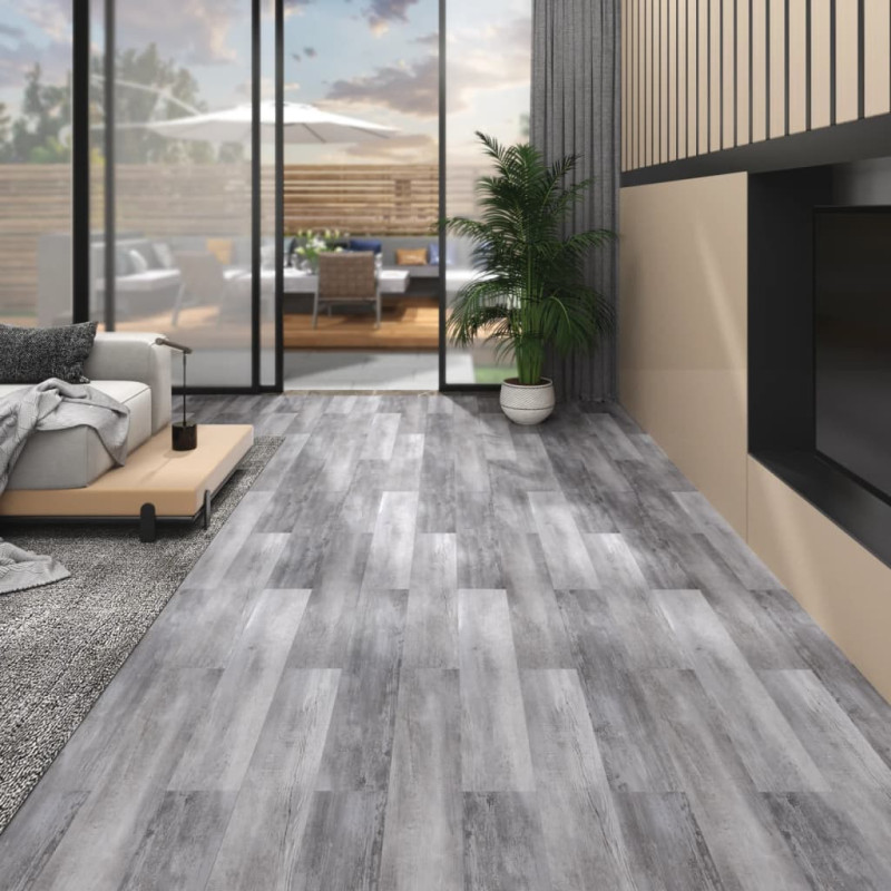 Dalles de plancher PVC 5,02 m² 2 mm autoadhésif gris bois mat