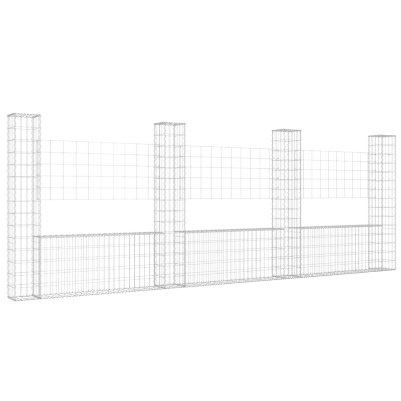 Panier de gabion en forme de U avec 4 poteaux Fer 380x20x150 cm