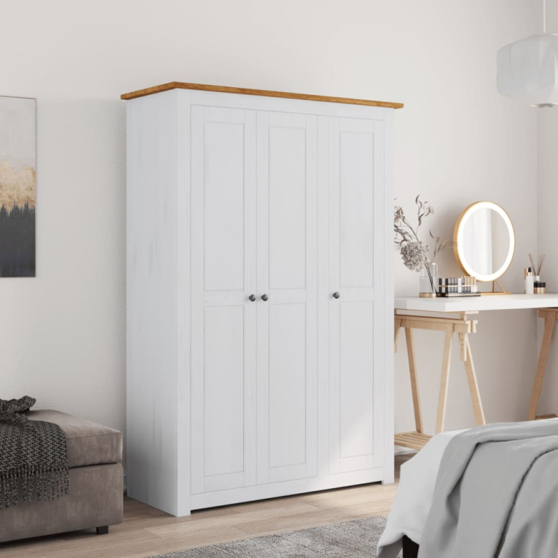 Garde robe 3 portes Blanc 118x50x171,5cm Pin Assortiment Panama