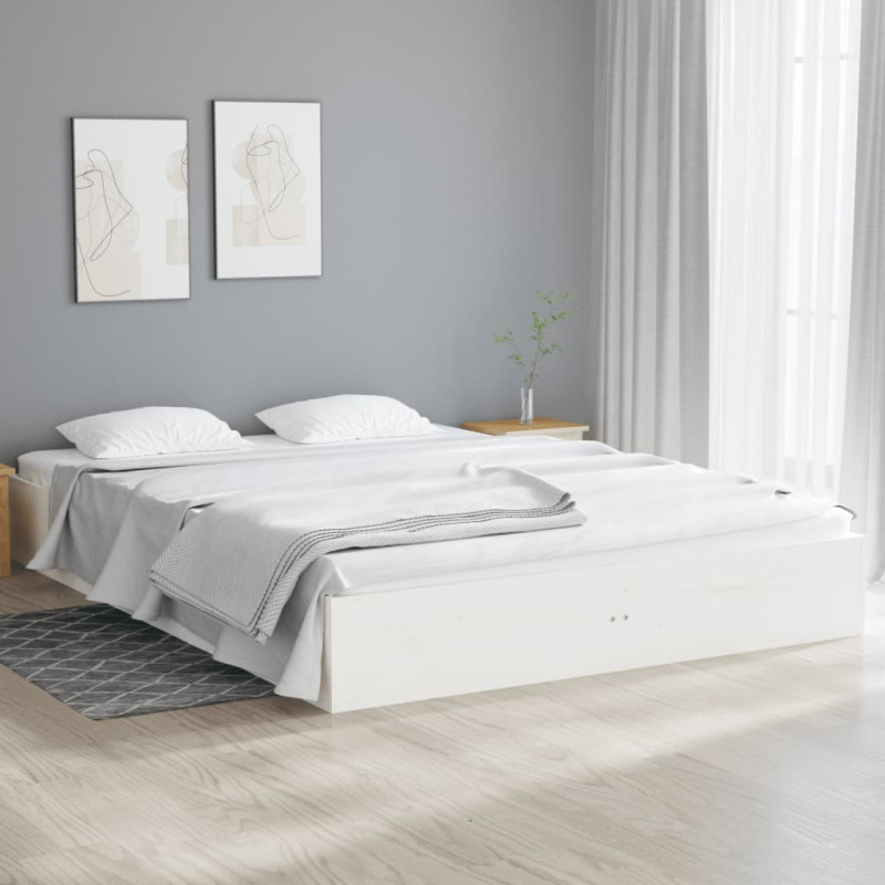 Cadre de lit sans matelas blanc bois massif 140x190 cm