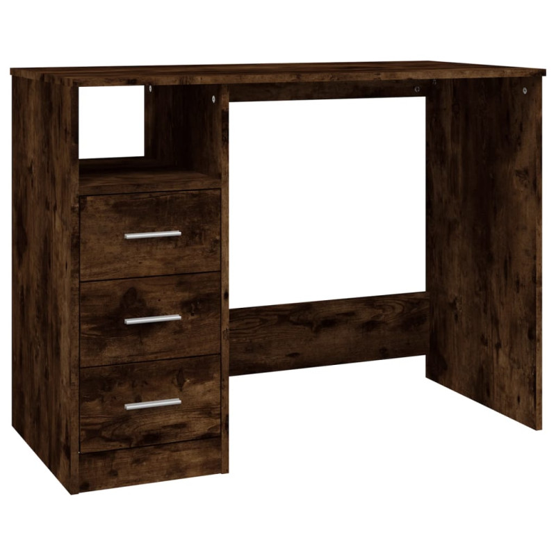 Bureau avec tiroirs Chêne fumé 102x50x76 cm Bois d ingénierie