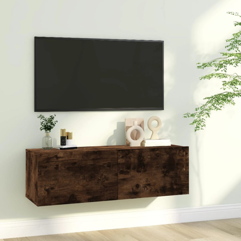 Armoire murale TV Chêne fumé 100x30x30 cm Bois d ingénierie