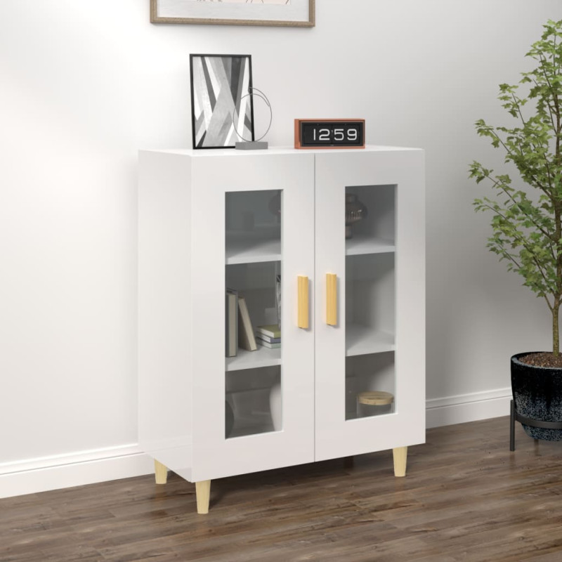 Buffet Blanc brillant 69,5x34x90 cm Bois d ingénierie