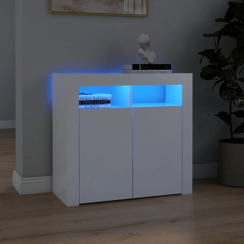 Buffet avec lumières LED Blanc 80x35x75 cm