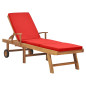 Chaise longue avec coussin Bois de teck solide Rouge