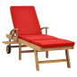 Chaise longue avec coussin Bois de teck solide Rouge