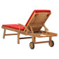 Chaise longue avec coussin Bois de teck solide Rouge