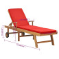 Chaise longue avec coussin Bois de teck solide Rouge