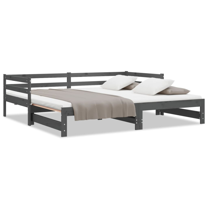 Lit coulissant sans matelas gris 2x(90x200) cm