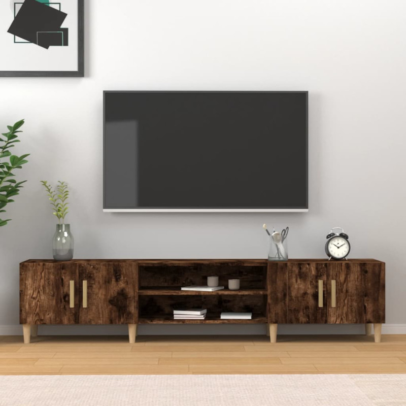 Meuble TV chêne fumé 180x31,5x40 cm bois d ingénierie