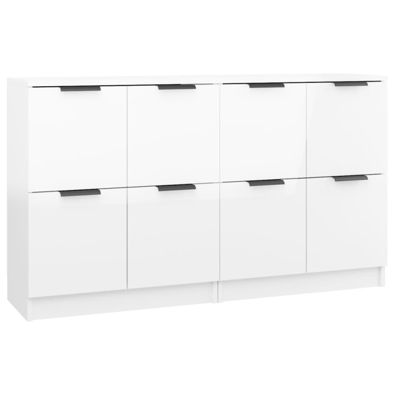 Buffets 2 pcs Blanc brillant 60x30x70 cm Bois d ingénierie