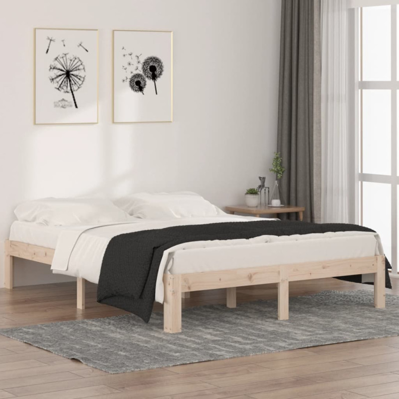 Cadre de lit sans matelas bois de pin massif 140x190 cm