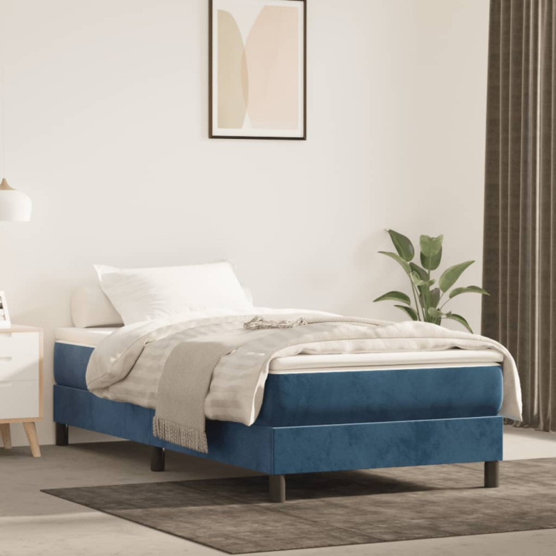 Cadre de lit sans matelas bleu foncé 90x200 cm velours